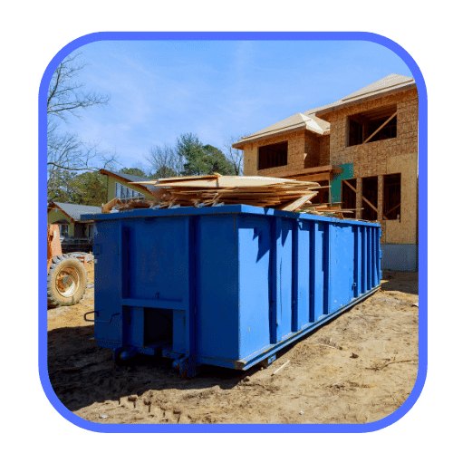 Blue Dumpster for Rental at Construction Site